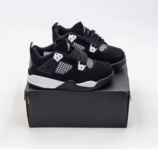 Youth Running weapon Super Quality Air Jordan 4 Black Shoes 050